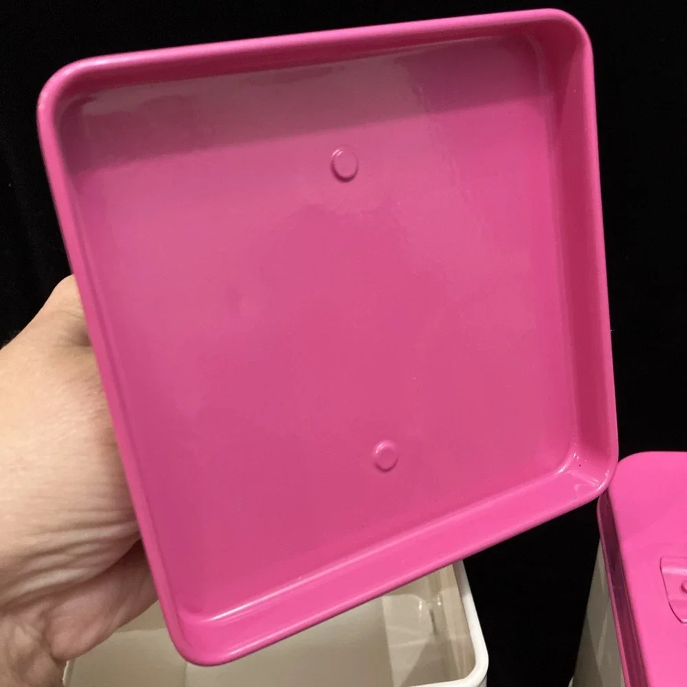 Retro Metal Square Biscuits & Tea Canister Set Off-White w/ Hot Pink Lids Dorm